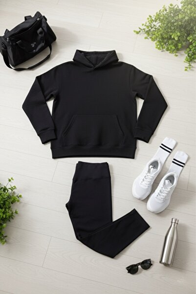 SVART WEAR Тайц-худі Комбінезон Жіночий Чорний Стягуючий легінси + Оверсайз худі Комплект