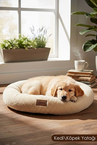 mordesign Teddy Kumaş, Simit Kedi Yatağı, Köpek Yatağı,Evcil Hayvan Minderi F...