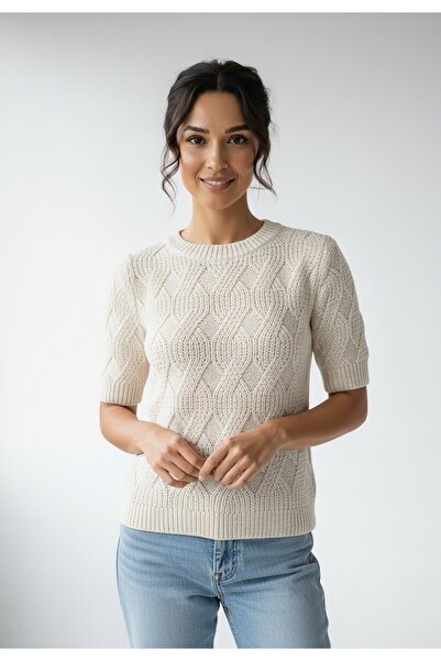 Figl Elegant women's sweater - Knitted sweater with braid - Beige sweater M12...