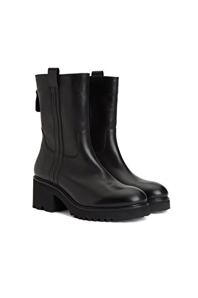 Dıvarese Siyah Fermuarlı Kadın Deri Bot