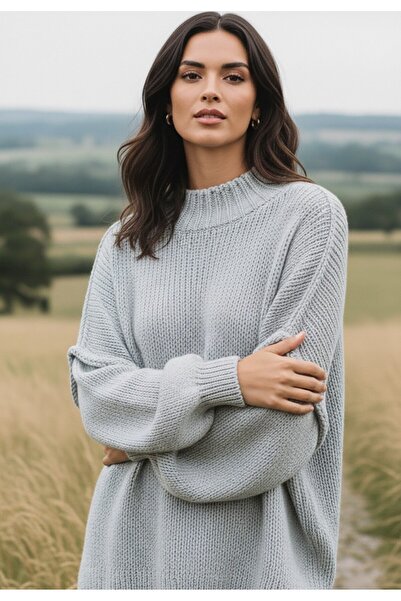 Figl Women's turtleneck sweater - Women's thick sweater - Gray sweater M1238 size M