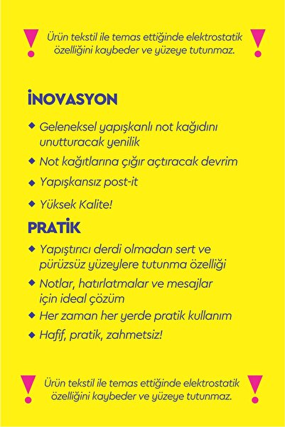 Plango Elektrostatik Akıllı Not Kağıdı Yapışkansız Post-it 7x10cm 8'li PAKET