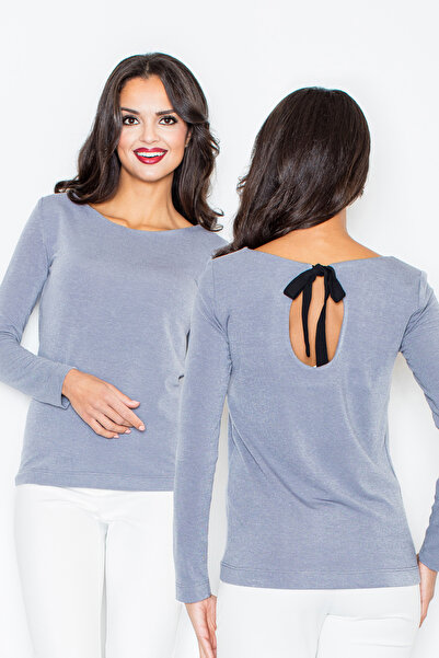 Figl Women's sweater with boat neck and ties at the back - Grey M244 Size L