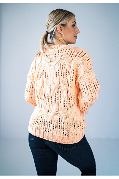 Figl Openwork V-neck sweater - orange M910 oversized size
