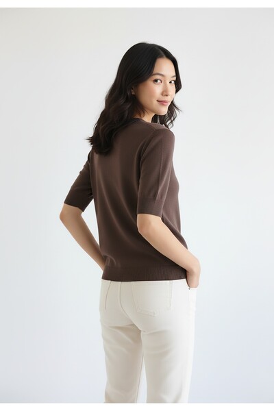 Figl Women's Heart Sweater - Women's Short Sleeve Sweater - Brown M1278 size M