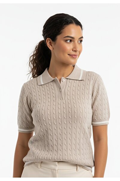 Figl Women's polo shirt - Sweater with collar - Beige sweater M1268 size S