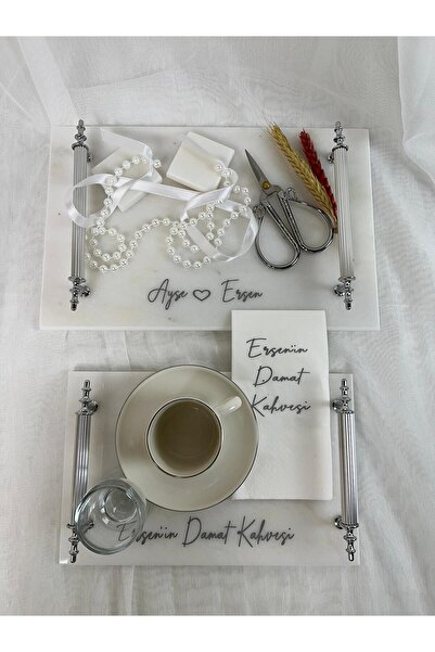 MERALP 8 Piece Engagement Tray, Groom's Coffee Tray, 2-Piece Antique Silver Metal Profile Handle