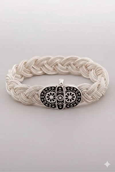 neşe silver Midyat Hasır Telkari Örme Gümüş Bileklik 4449