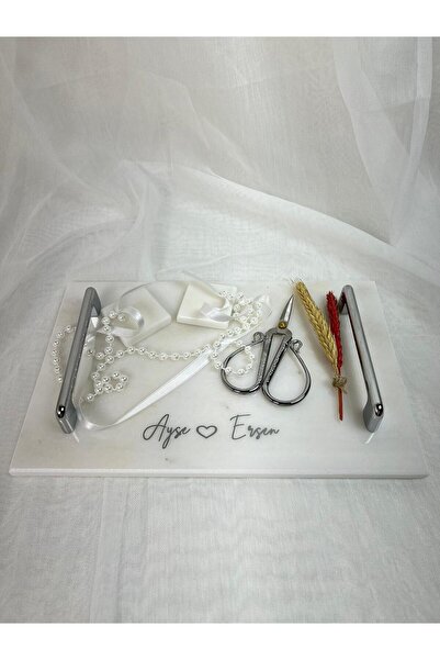 MERALP 8 Piece Engagement Tray, Groom's Coffee Tray, 2-Piece Ilıca Silver Metal Profile Handle