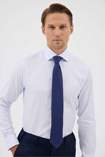 Paşahan Non-Iron Light Blue Striped 100% Cotton Comfort Fit Shirt