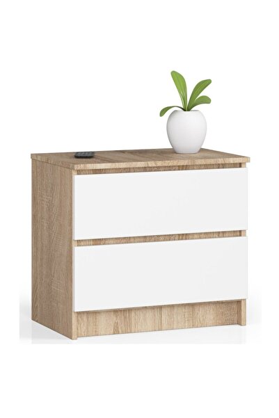 SERSIMO Chest of drawers with 2 drawers made of 16 mm laminated chipboard, 60x40x55 cm, sonoma oak and white