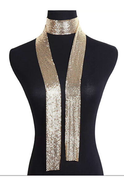 Veille Altın ve Gümüş Renkli Taşlı Işıltılı Choker Şal Kolye & Kadın Gece Kombinleri İçin Boyun Aksesuarı