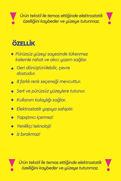 Plango Elektrostatik Akıllı Not Kağıdı Yapışkansız Post-it 7x10cm 8'li PAKET