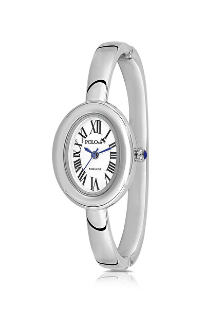 Polo Air ساعة يد نسائية فاخرة بسوار حجر بيضاوي الشكل وأرقام رومانية فضية اللو...
