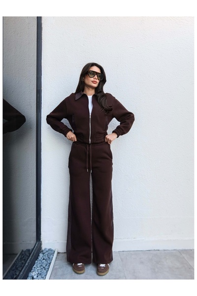 ESRAHELVACI Velvet Collar Detail Paneled Tracksuit Set
