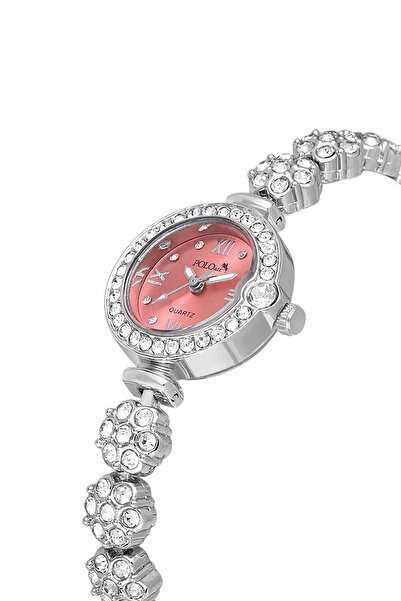Polo Air Luxury Stone Flower Pattern Cord Women Wrist Watch Silver Red Color Pl-1584B8X
