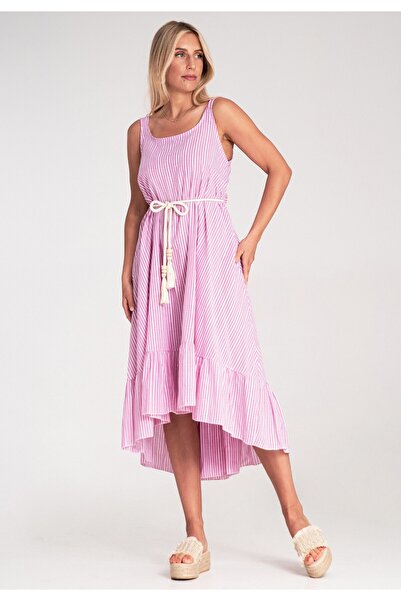 Figl Striped summer dress - Dress with thin straps - Pink M1213 r. Universal