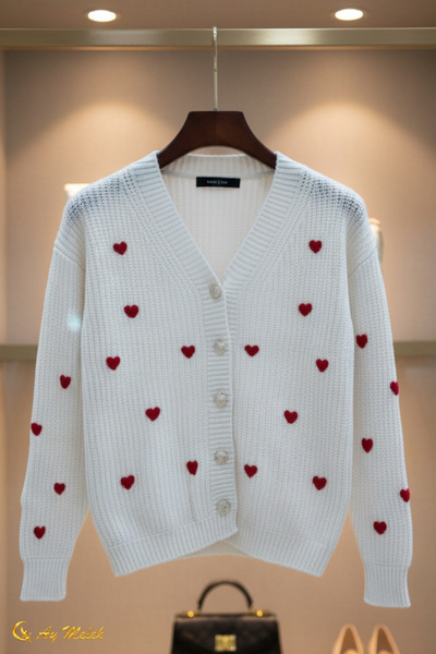 AYMELEK Women's Knitwear Cardigan V-Neck Short Textured Buttoned Cardigan