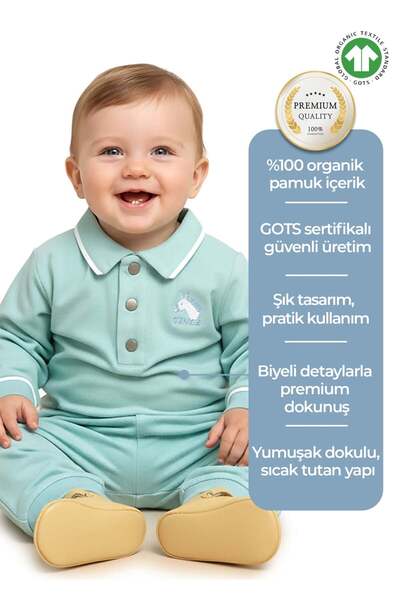 Ozmoz By Mukadder Özden Organic Yaka Turquoise Winter Baby Boy Top