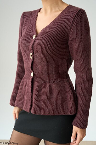 My Blog Cherry 3 Button Pleated Cardigan - 251065