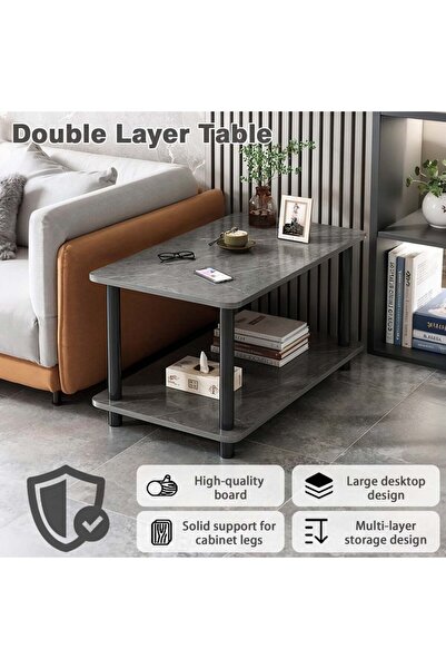 CHOIWIN Double-Layer Coffee Table (80x40x53cm) - Scratch/Water-Resistant Wooden Sofa Table with Large Deskto