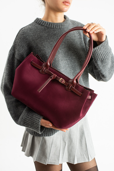 cocy-col Zetia Model Women's Suede Burgundy Hand and Shoulder Bag