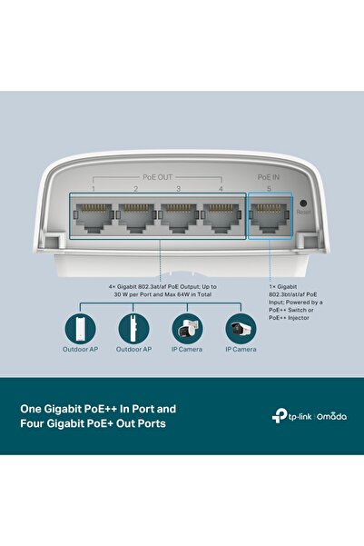 TP-LINK SG2005P-PD Omada 5-Port Gigabit Smart Switch with 1-Port PoE++ In and 4-Port PoE+ Out