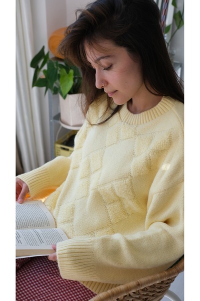 EKİN DEMİR Crew Neck Casual Diamond Pattern Basic Women's Sweater