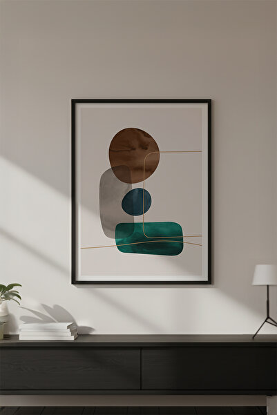 huhuli Ahşap Siyah Çerçeveli Geometrik Desenli Minimalist Tablo Huhu628