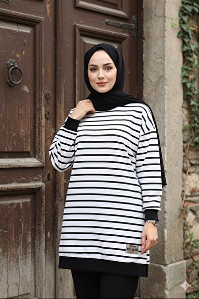 İmaj Çizgili iki iplik tesettür sweat tunik