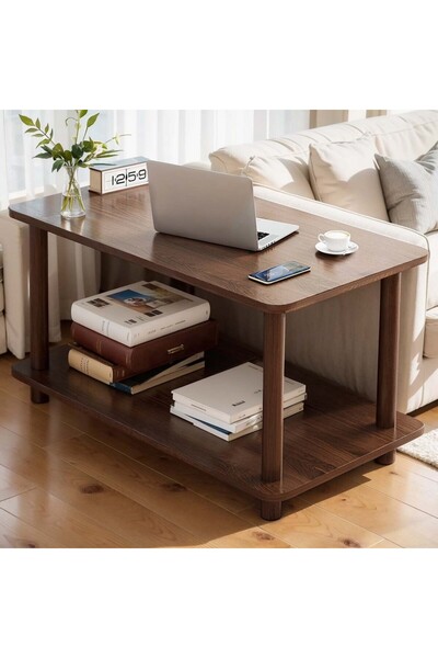 CHOIWIN Double-Layer Coffee Table (80x40x53cm) - Scratch/Water-Resistant Wooden Sofa Table with Large Deskto
