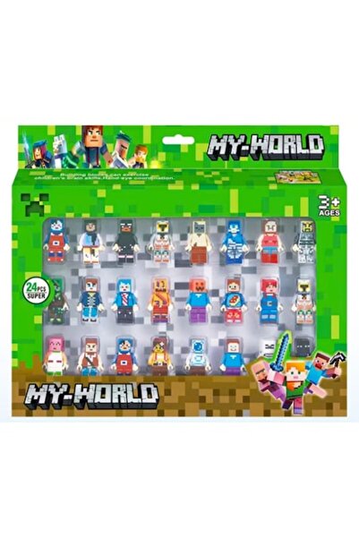 BimBimBo Set of 24 Minecraft Mini Pixelated Adventure Figures, PVC Collection, Interactive Toy