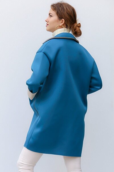 della moor Women's Turquoise Italian Scuba/Diver Fabric Single Button Oversize Jacket