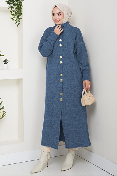 Bestenur Reha Buttoned Knitwear Cardigan 1603 - Blue