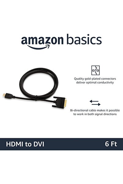 Amazon basics كابل محول HDMI إلى DVI، ثنائي الاتجاه بدقة 1080 بكسل، مطلي بالذ...