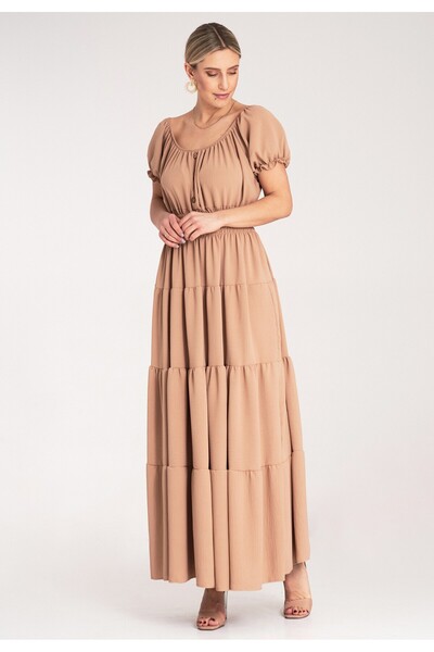 Figl Long summer dress with ruffles at the bottom – beige M1170 Universal