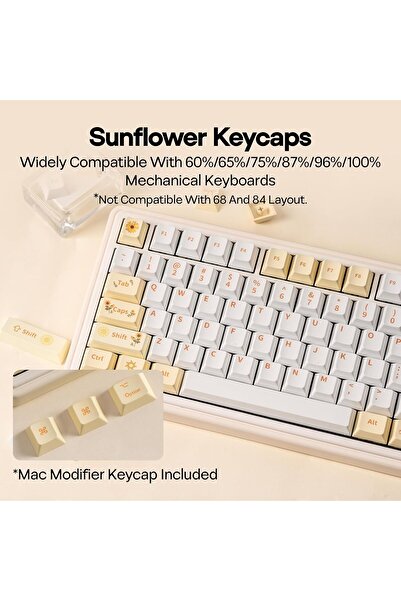 Epomaker Sunflower PBT Keycaps, 133 Keys, Cherry Profile, Dye Sublimation