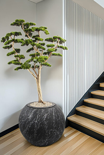 Yapay Çiçek Deposu Yapay Ağaç Küre Saksıda Bonsai Ağacı 215 cm Yeşil