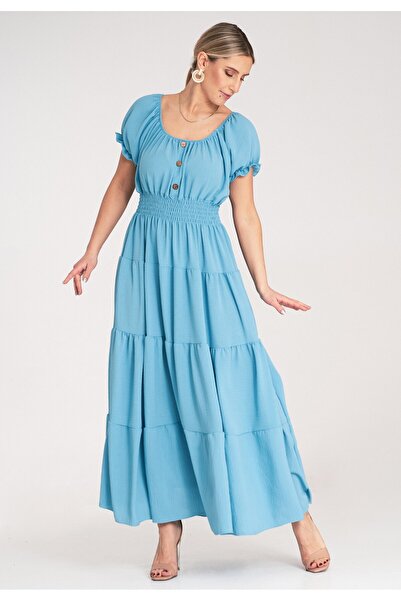 Figl Long summer dress with ruffles at the bottom – blue M1170 Universal