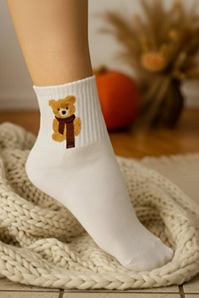 Arma Yıldız 4 Pairs of Teddy Bear Patterned Women's College Socks
