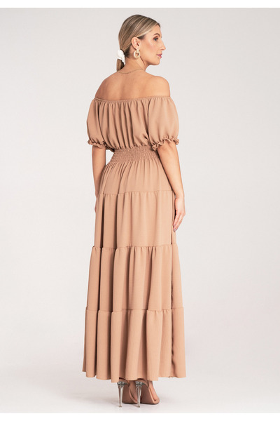 Figl Long summer dress with ruffles at the bottom – beige M1170 Universal
