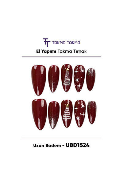 Takma Takma 10'lu Bordo Uzun Badem UBD1524 Tekrar Kullanılabilir El Yapımı Pr...