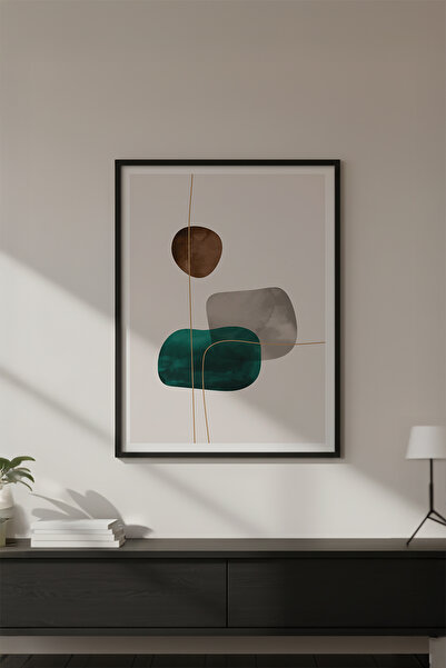 huhuli Ahşap Siyah Çerçeveli Geometrik Desenli Minimalist Tablo Huhu627