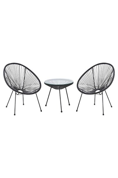 Home Decor Acapulco garden set - 2 armchairs and round glass-top table (black)