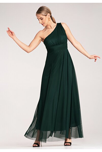Figl Elegant one-shoulder dress - Evening maxi dress - Green dress M1172 size S/M