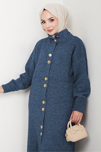 Bestenur Reha Buttoned Knitwear Cardigan 1603 - Blue