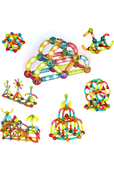 fitto LED Magnetic Building Blocks Set, 52 Pieces with 9 Flat and 3D Configurations