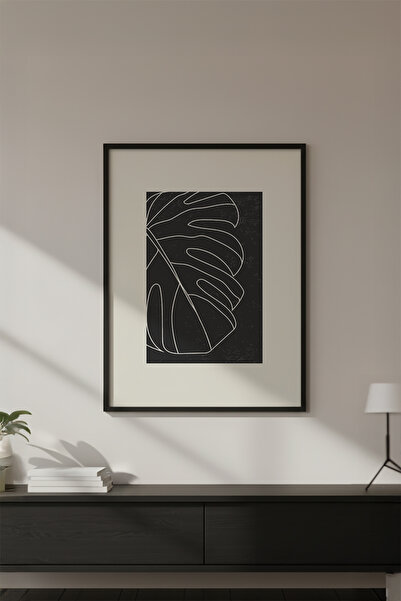 huhuli Ahşap Siyah Çerçeveli Soyut Minimalist Tablo Huhu609