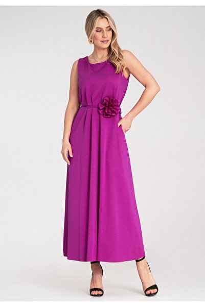 Figl Rochie elegantă fără mâneci - Rochie cu floare - Rochie fuchsia M1191 an...