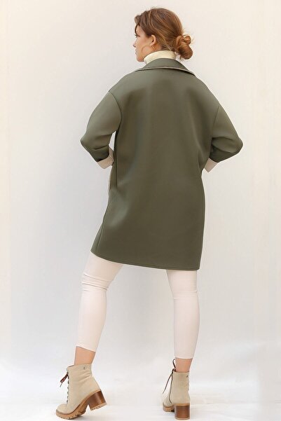 della moor Women's Khaki Italian Scuba/Diver Fabric Single Button Oversize Jacket